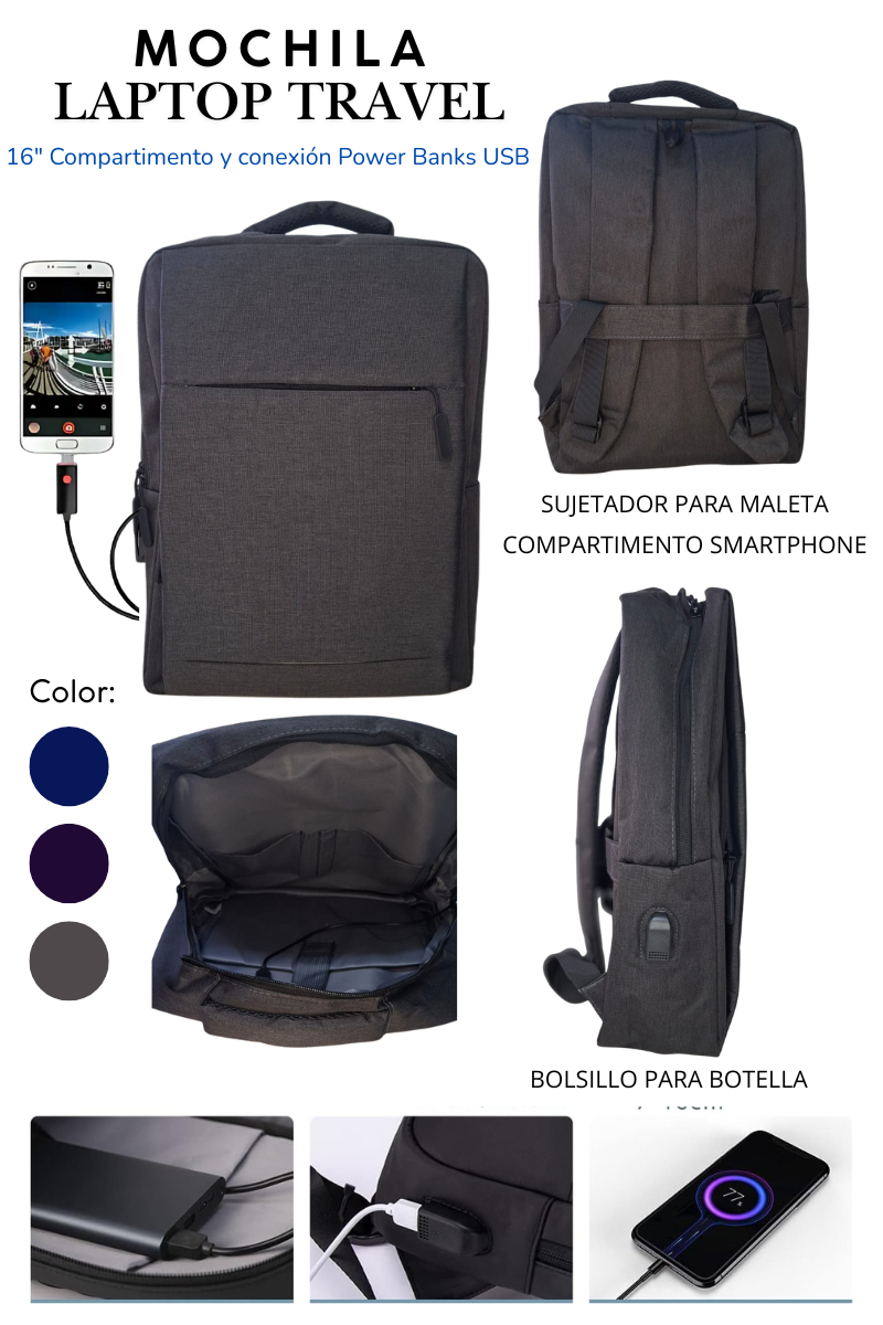 MOCHILA LAPTOP TRAVEL 16" 7 Compartimentos dif. medidas REMATE!!!!